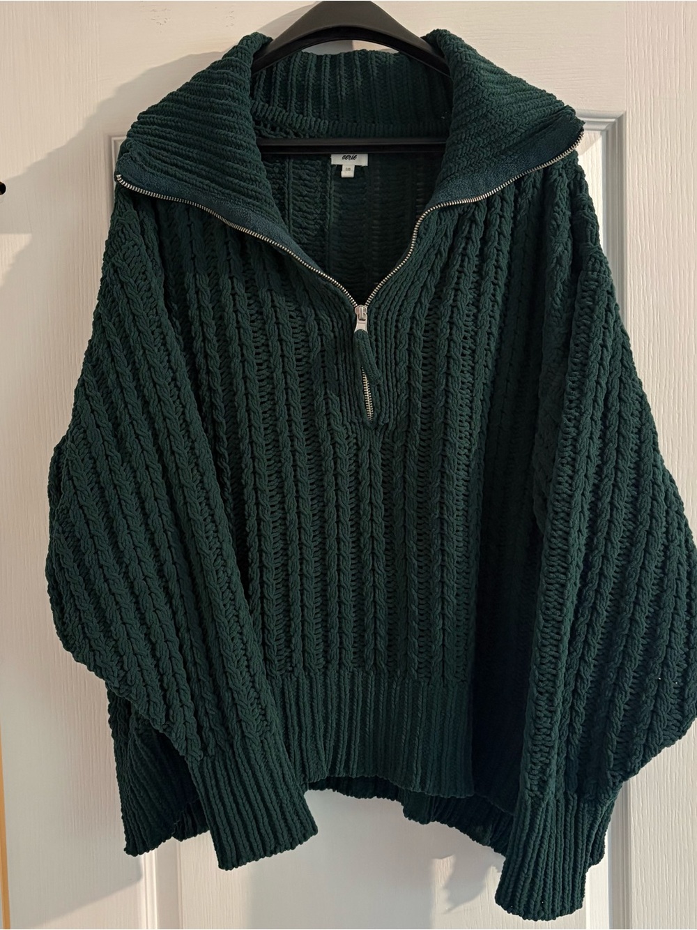 Aerie Cozy Half-Zip Chunky Knit Sweater - Dark Green